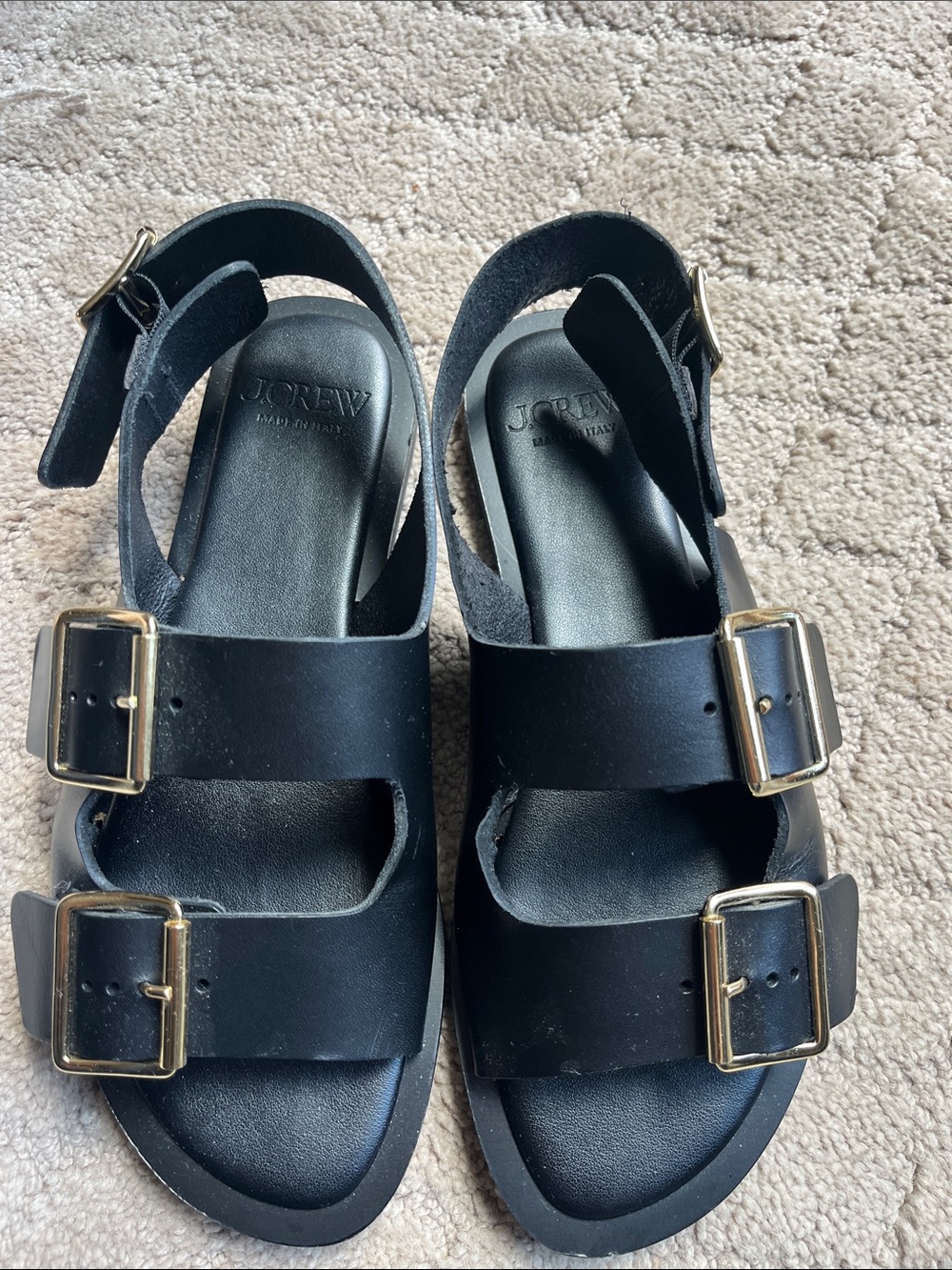 Like new J. Crew Carsen Black Leather Double-Buckle Slingback Sandals